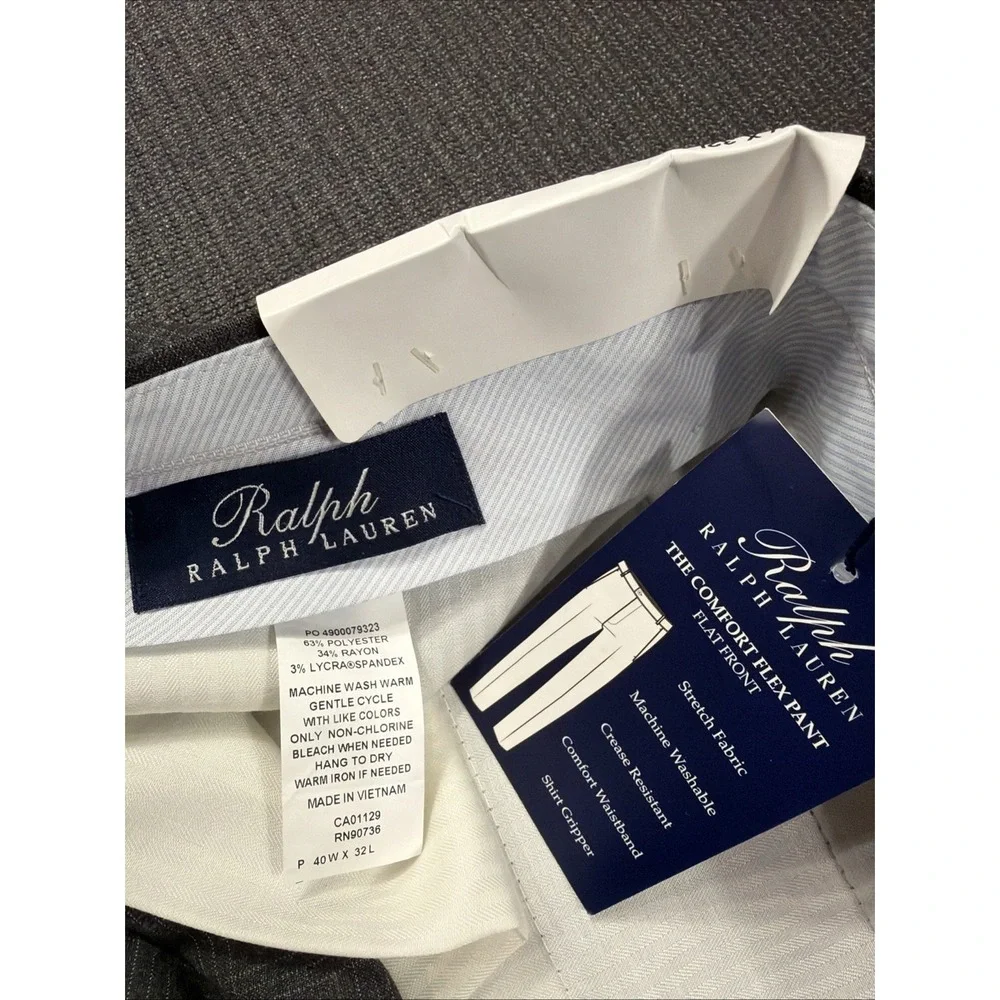 New Ralph Lauren Gray Plaid Comfort Flex Flat Front Dress Pants Men's Size 40x32